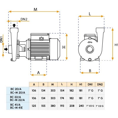 Центробежный насос из бронзы 230 В - модель B-C-M 20/A, MONO