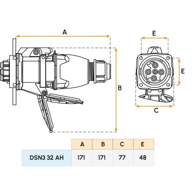 Fiche mâle DSN3 - 32A (1P+N+T) Marechal Electric