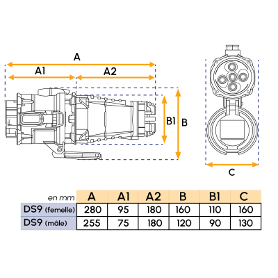 DS9 150A 3P+N+T Male Plug | Marechal Electric
